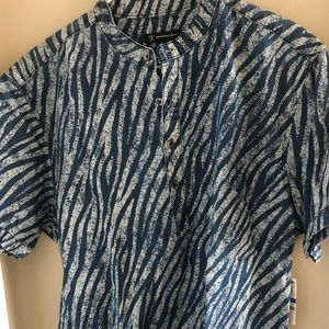 Short Sleeve Blue Patterned Shirt - XL